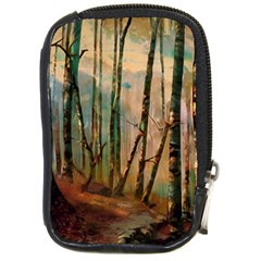 Woodland Woods Forest Trees Nature Outdoors Mist Moon Background Artwork Book Compact Camera Leather Case by Posterlux