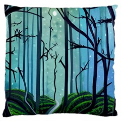 Nature Outdoors Night Trees Scene Forest Woods Light Moonlight Wilderness Stars Large Cushion Case (one Side) by Posterlux