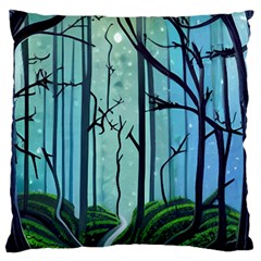 Nature Outdoors Night Trees Scene Forest Woods Light Moonlight Wilderness Stars Large Premium Plush Fleece Cushion Case (two Sides) by Posterlux