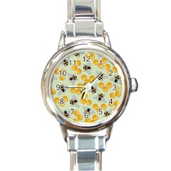 Bees Pattern Honey Bee Bug Honeycomb Honey Beehive Round Italian Charm Watch by Bedest