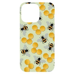 Bees Pattern Honey Bee Bug Honeycomb Honey Beehive Iphone 14 Pro Max Black Uv Print Case