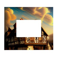 Village House Cottage Medieval Timber Tudor Split Timber Frame Architecture Town Twilight Chimney White Wall Photo Frame 5  X 7  by Posterlux