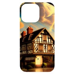 Village House Cottage Medieval Timber Tudor Split Timber Frame Architecture Town Twilight Chimney Iphone 14 Pro Max Black Uv Print Case by Posterlux
