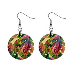 Monstera Colorful Leaves Foliage Mini Button Earrings by Maspions