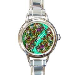 Background Leaves River Nature Round Italian Charm Watch