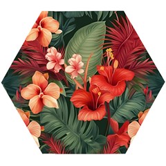 Tropical Flower Bloom Wooden Puzzle Hexagon by Maspions
