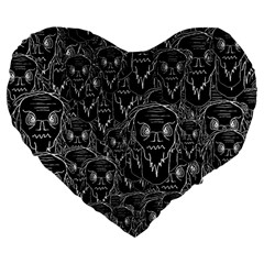 Old Man Monster Motif Black And White Creepy Pattern Large 19  Premium Heart Shape Cushions by dflcprintsclothing