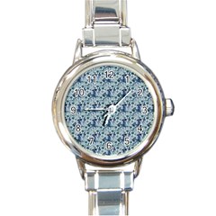 Blue Roses Round Italian Charm Watch by DinkovaArt
