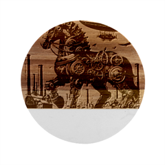Steampunk Horse Punch 1 Marble Wood Coaster (round) by CKArtCreations