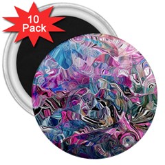 Pink Swirls Flow 3  Magnets (10 Pack)  by kaleidomarblingart