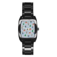 House Trees Pattern Background Stainless Steel Barrel Watch