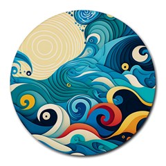 Waves Wave Ocean Sea Abstract Whimsical Round Mousepad by Maspions