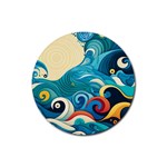 Waves Wave Ocean Sea Abstract Whimsical Rubber Round Coaster (4 pack)