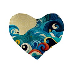 Waves Wave Ocean Sea Abstract Whimsical Standard 16  Premium Heart Shape Cushions by Maspions