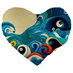 Waves Wave Ocean Sea Abstract Whimsical Large 19  Premium Heart Shape Cushions
