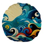 Waves Wave Ocean Sea Abstract Whimsical Large 18  Premium Flano Round Cushions