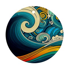Waves Ocean Sea Abstract Whimsical Art Ornament (round) by Maspions