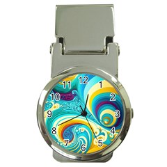 Abstract Waves Ocean Sea Whimsical Money Clip Watches