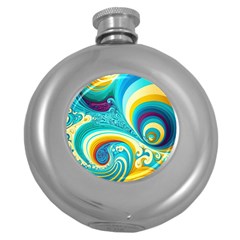Abstract Waves Ocean Sea Whimsical Round Hip Flask (5 Oz)