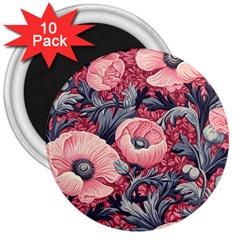 Vintage Floral Poppies 3  Magnets (10 Pack) 
