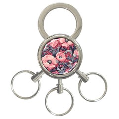Vintage Floral Poppies 3-ring Key Chain