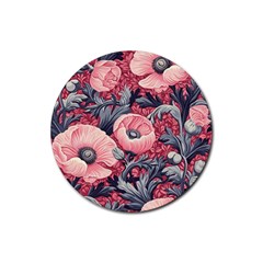 Vintage Floral Poppies Rubber Coaster (round) by Grandong