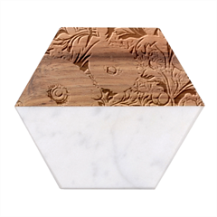 Vintage Floral Poppies Marble Wood Coaster (hexagon) 
