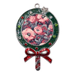 Vintage Floral Poppies Metal X mas Lollipop With Crystal Ornament