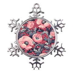 Vintage Floral Poppies Metal Large Snowflake Ornament