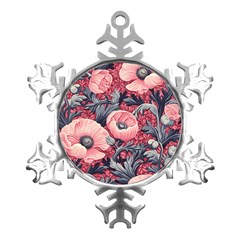 Vintage Floral Poppies Metal Small Snowflake Ornament