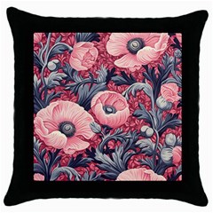 Vintage Floral Poppies Throw Pillow Case (black)