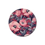 Vintage Floral Poppies Rubber Round Coaster (4 pack) Front