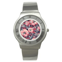 Vintage Floral Poppies Stainless Steel Watch
