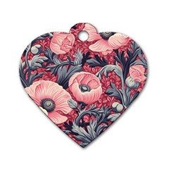 Vintage Floral Poppies Dog Tag Heart (one Side)