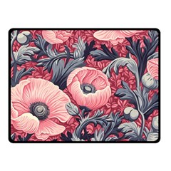 Vintage Floral Poppies Fleece Blanket (small)