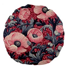 Vintage Floral Poppies Large 18  Premium Flano Round Cushions