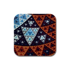 Fractal Triangle Geometric Abstract Pattern Rubber Square Coaster (4 Pack) by Cemarart