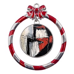 Abstract  Metal Red Ribbon Round Ornament