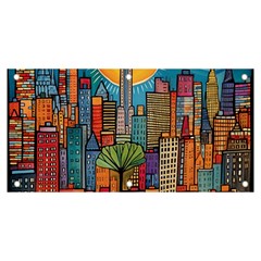 City New York Nyc Skyscraper Skyline Downtown Night Business Urban Travel Landmark Building Architec Banner And Sign 6  X 3  by Posterlux