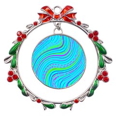Pattern Swirl Pink Green Aqua Metal X mas Wreath Ribbon Ornament