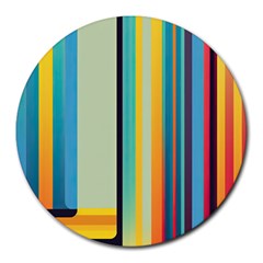 Colorful Rainbow Striped Pattern Stripes Background Round Mousepad