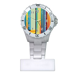 Colorful Rainbow Striped Pattern Stripes Background Plastic Nurses Watch