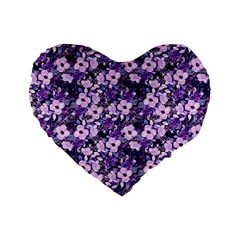 Purple Flowers 001 Purple Flowers 02 Standard 16  Premium Flano Heart Shape Cushions by DinkovaArt