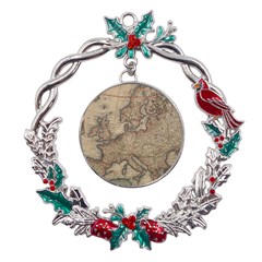 Old Vintage Classic Map Of Europe Metal X mas Wreath Holly Leaf Ornament by Paksenen