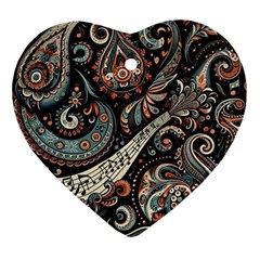 Paisley Print Musical Notes7 Heart Ornament (two Sides)