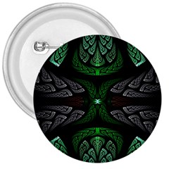 Fractal Green Black 3d Art Floral Pattern 3  Buttons