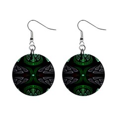Fractal Green Black 3d Art Floral Pattern Mini Button Earrings