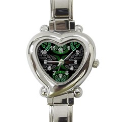 Fractal Green Black 3d Art Floral Pattern Heart Italian Charm Watch
