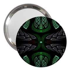 Fractal Green Black 3d Art Floral Pattern 3  Handbag Mirrors