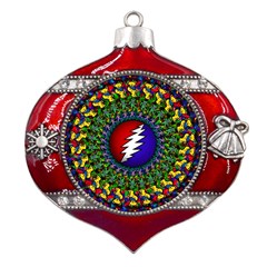 Grateful Dead Bear Pattern Metal Snowflake And Bell Red Ornament